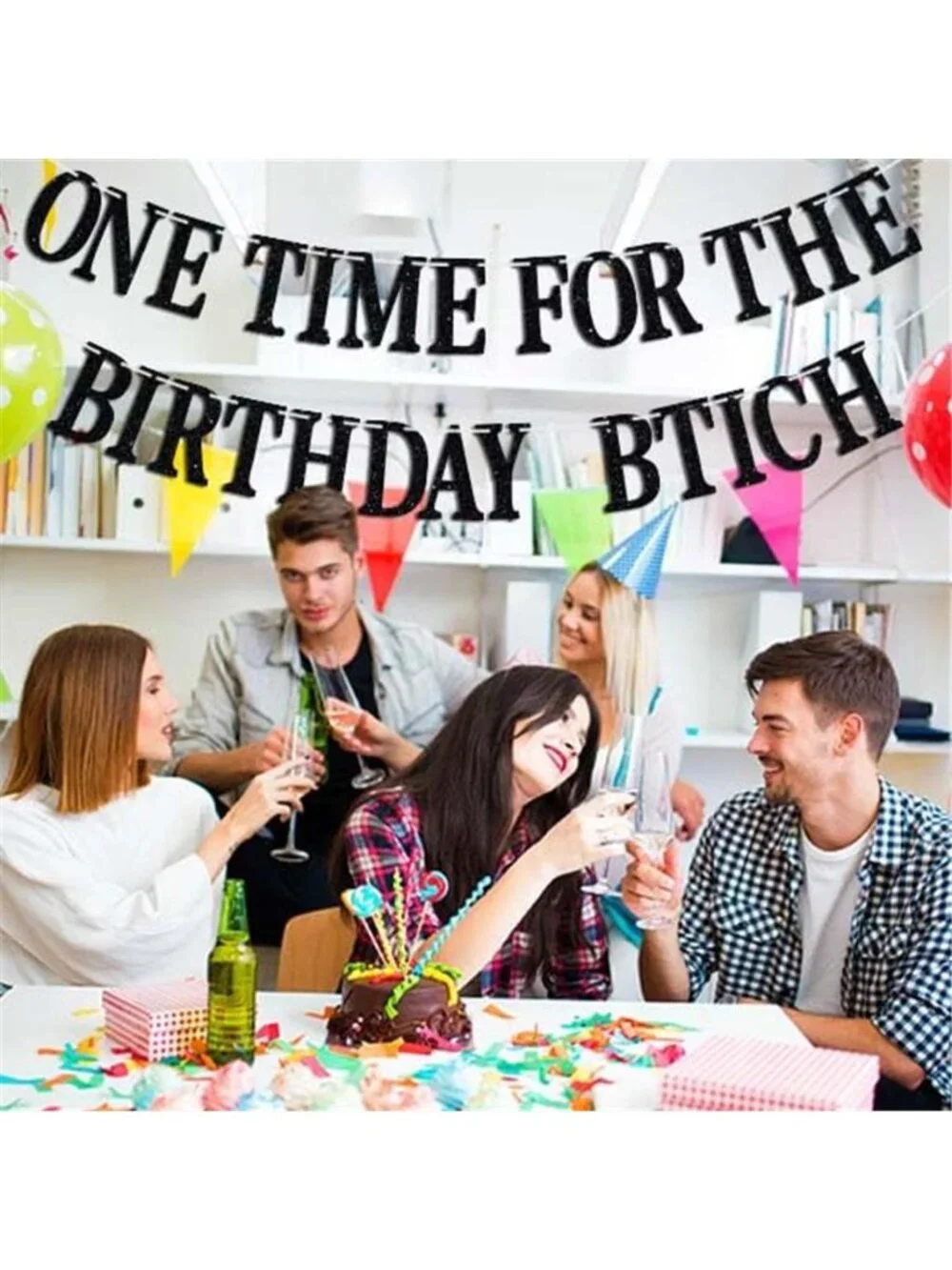 One Time For The Birthday Girl Banner Funny Bday Party Sign Decoration Black
